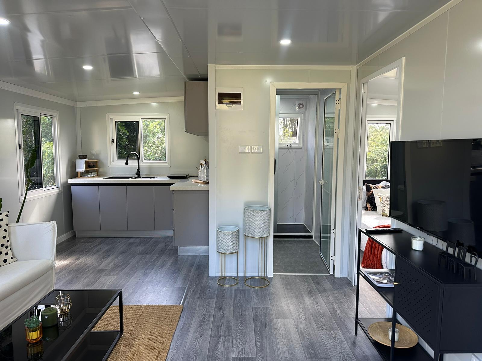 Open-plan living and kitchen, fitted and furnished